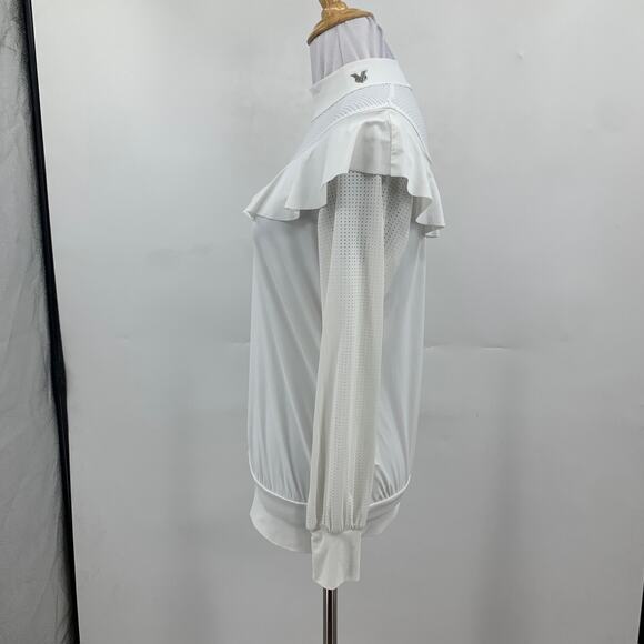NevermindAll Top Womens XS White Perforated Ruffle High Collar Elizabethan Golf - Picture 4 of 12